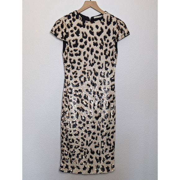 Alice + Olivia Nat Sequin Leopard Midi Dress Women's Size 4 Party Vegas - Picture 2 of 11